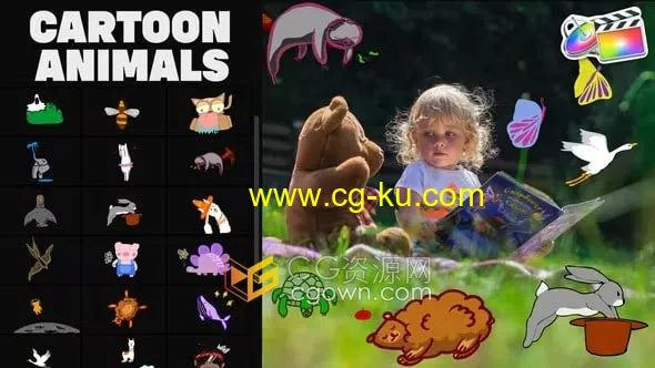 FCPX插件30种手绘卡通动物MG图形动画元素添加到视频中的图片1