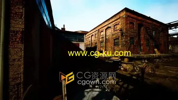 老化夕阳下废弃工业建筑古老场景动画视频素材的图片1