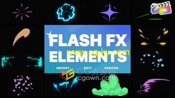 Flash FX Elements FCPX插件12种卡通能量闪光元素MG动画效果的图片1