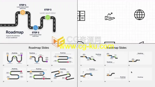 AE模板-51种路线图信息图表幻灯片100个动画图标的图片1
