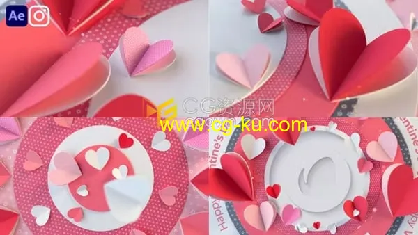 AE LOGO模板-蝴蝶舞动粉色心形剪纸3D场景动画周年庆典情人节婚庆标志片头的图片1