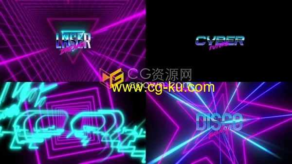 AE标志模板-复古霓虹灯徽标disco夜总会LED屏幕Retrowave Logo的图片1