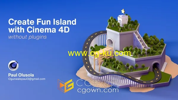 C4D视频教程创建卡通场景岛屿3D插图的图片1