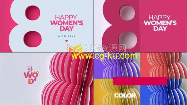 创意卡片式动画妇女节母亲节情人节特别节日AE片头模板的图片1