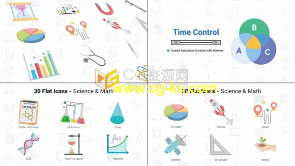 AE模板-30个生物化学科学与数学主题图标动画Science & Math Icons的图片1