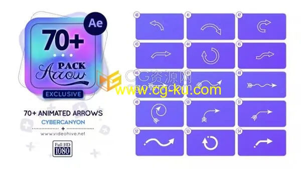 AE模板-70+箭头动画信息标记指针瞄准点线条动画箭头元素Arrow Pack的图片1