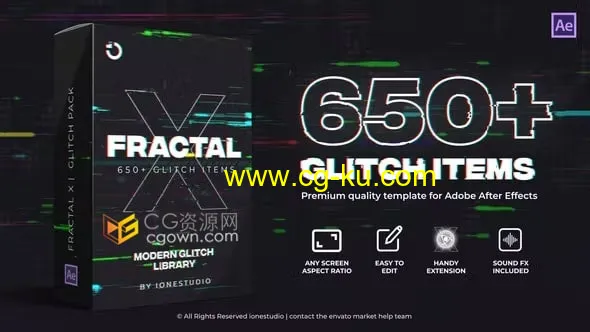 Fractal X 650+ Glitch Pack画面信号故障损坏撕裂毛刺特效文字标题转场动画预设包的图片1