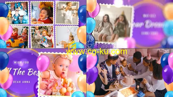 AE模板-儿童生日相册视频周年纪念祝福电影专辑视频祝贺庆祝幻灯片的图片1
