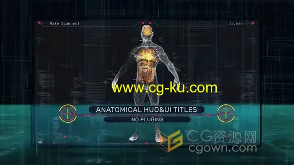 Anatomical HUD UI Titles AE模板科技感人体器官场景大脑肺心脏肝脏肠胃完整身体的图片1