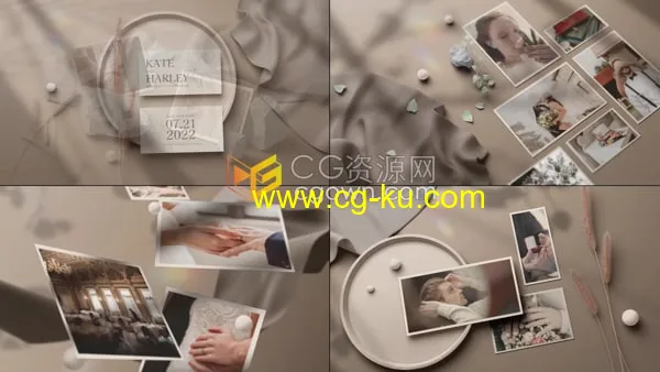 3D场景婚礼照片幻灯片优雅时尚视频相册4K分辨率-AE模板的图片1