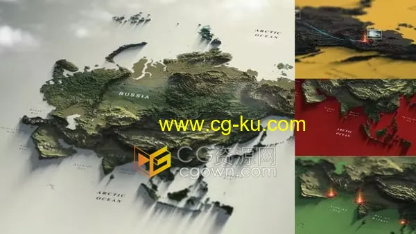 3D亚洲地图AE模板包括中国俄罗斯印度日本韩国的图片1