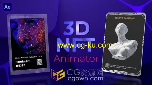 3D NFT卡片360度旋转动画展示效果视频制作AE模板的图片1