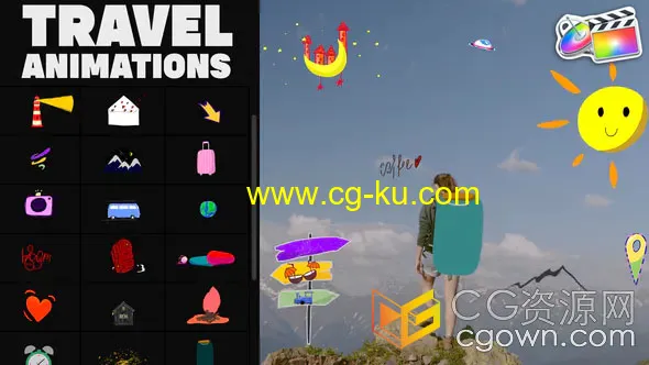 Travel Stickers FCPX插件31组旅行主题可爱动画卡通手绘MG图形的图片1