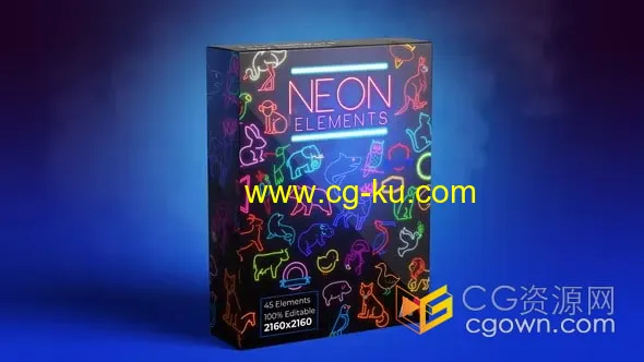 彩色霓虹灯元素包括45种可爱动物和发光图形Neon Elements Animals-AE模板的图片1