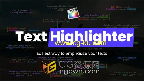 Highlight Texts – Explainer FCPX插件36个高亮突出显示文字标题视频字幕的图片1