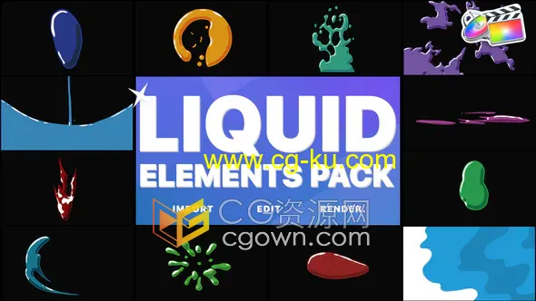 Liquid Elements FCPX插件12组卡通液体飞溅元素2种转场的图片1