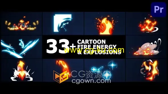 Cartoon Fire Energy And Explosions卡通火能量和爆炸元素-PR模板的图片1