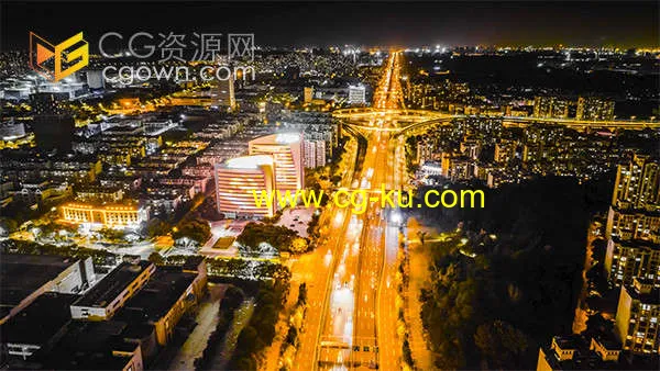 航拍城市立交夜景交通车流移动延时实拍视频的图片1