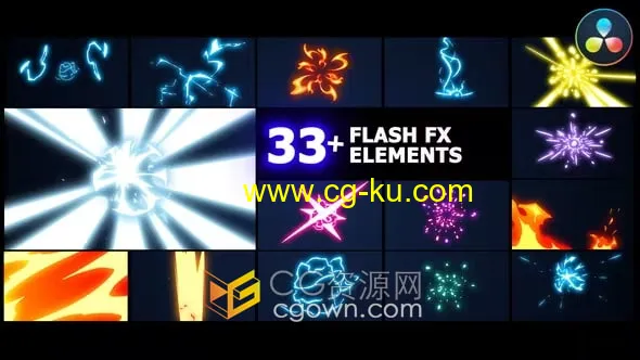 DR达芬奇模板-能量爆炸火焰电力闪光烟雾Flash FX 元素包动作短片视频特效的图片1