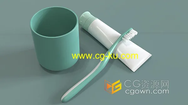 蓝色简约家庭洗漱用品C4D三维模型的图片1