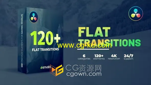 Flat Transitions DR达芬奇模板120种预设视频转场过渡效果的图片1