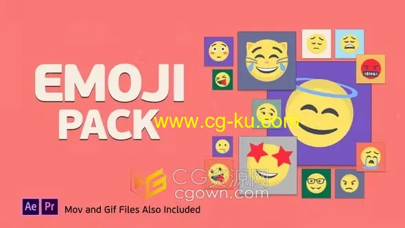 AE与PR模板-60个表情符号社交网络表情包动画表情Emoji Pack的图片1