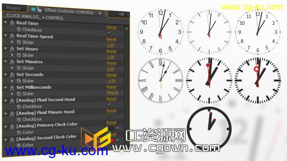 7种模拟手表时钟系统 Analog Watch Clock System AE模板的图片1