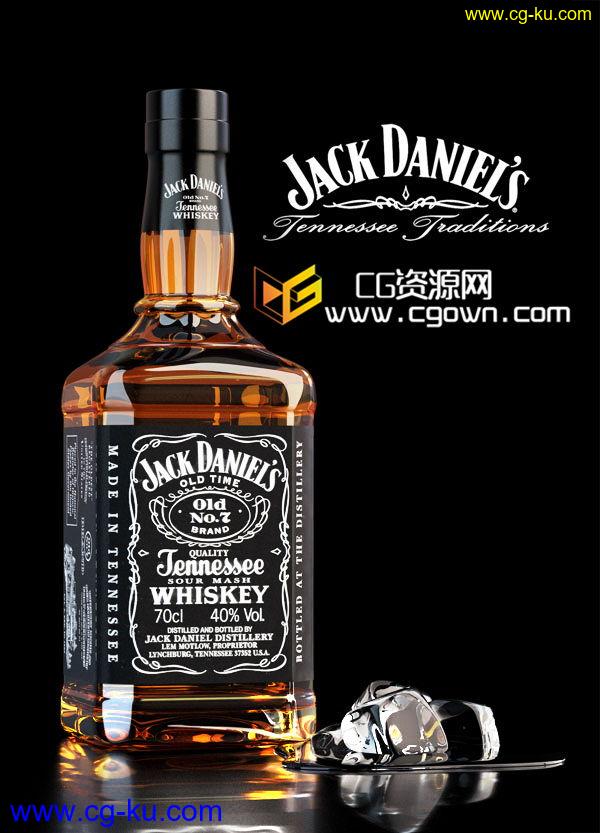 C4D模型-Jack Daniel’s Bottle酒3D模型+带漂亮材质的图片1